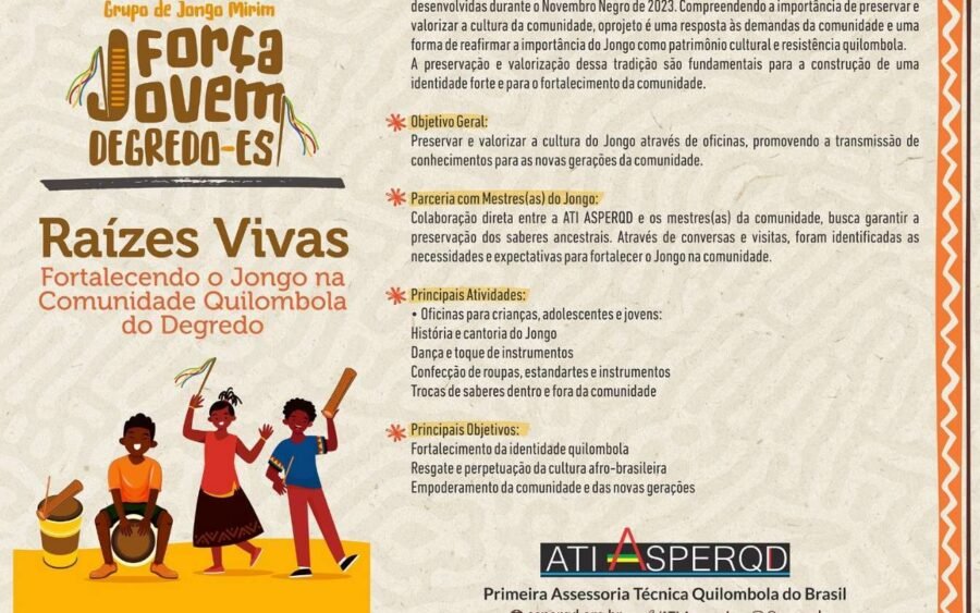 Cartaz do projeto Raízes Vivas com objetivos e atividades