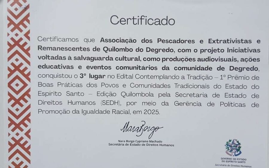 Certificado do 1º Prêmio de Boas Práticas