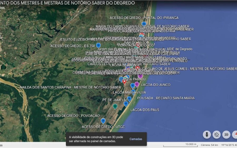 Mapa do território do Quilombo do Degredo, entre o Pontal do Ipiranga e a Lagoa dos Paus