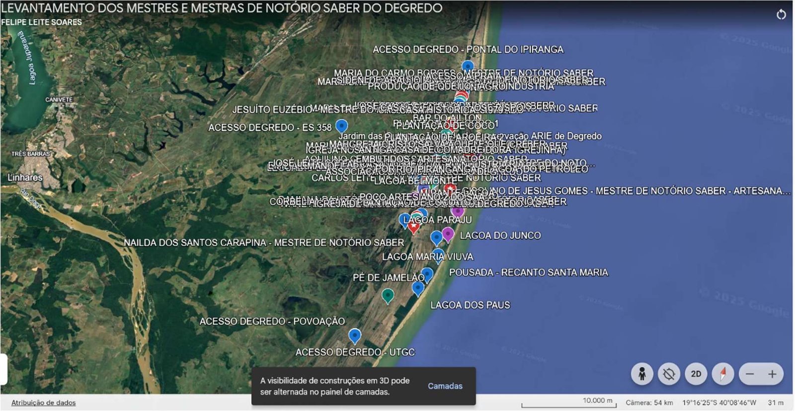 Mapa do território do Quilombo do Degredo, entre o Pontal do Ipiranga e a Lagoa dos Paus